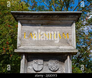 A sign in the beautiful village of Lavenham in Suffolk, UK. Stock Photo
