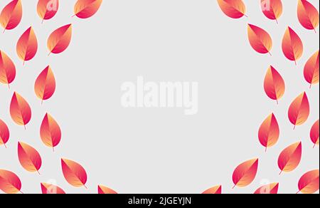 Gray autumn background with pink-yellow leaves with outer glow. Stock Vector