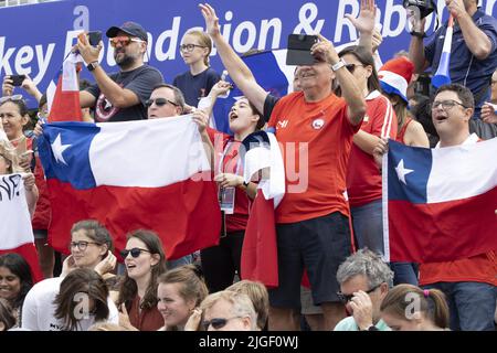 Spielberg, Austria. 10th July, 2022. AMSTERDAM - Chilean supporters during the China-Chile (3-0) game at the World Hockey Championships at Wagener Stadium, on July 10, 2022 in Amsterdam, Netherlands. ANP KOEN SUYK Credit: ANP/Alamy Live News Stock Photo