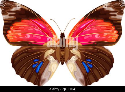 Pink exotic butterfly. Tropical insect. Neon colors. Stock Vector