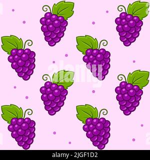 Cartoon red grape seamless pattern on pink background. Fruit or wine vector texture. Stock Vector