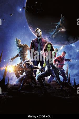 GROOT, ROCKET, CHRIS PRATT, ZOE SALDANA, DAVE BAUTISTA, GUARDIANS OF THE GALAXY, 2014 Stock Photo