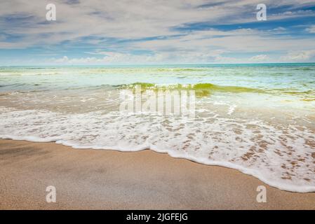 Secluded sand beach in Porto Seguro praia do espelho beach, Bahia, Brazil Stock Photo