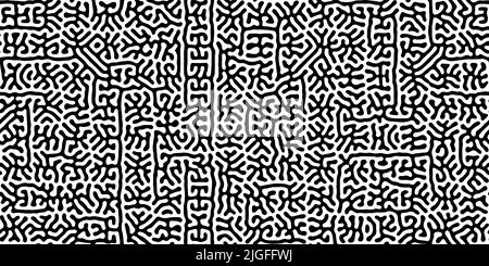 Turing reaction diffusion monochrome seamless pattern or ethnic ornament. Natural background with organic structures. Vector illustration of chemical Stock Vector