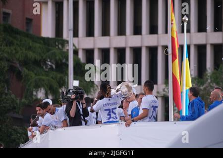 The Real Madrid team celebrating the 35th Spanish La Liga title in Cibeles Square Stock Photo