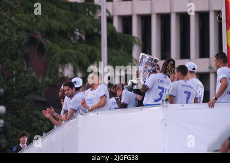 The Real Madrid team celebrating the 35th Spanish La Liga title in Cibeles Square Stock Photo