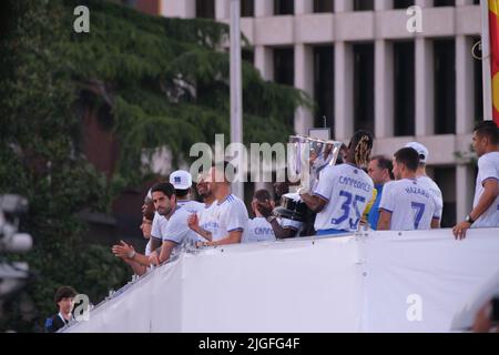 The Real Madrid team celebrating the 35th Spanish La Liga title in Cibeles Square Stock Photo