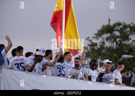 The Real Madrid team celebrating the 35th Spanish La Liga title in Cibeles Square Stock Photo