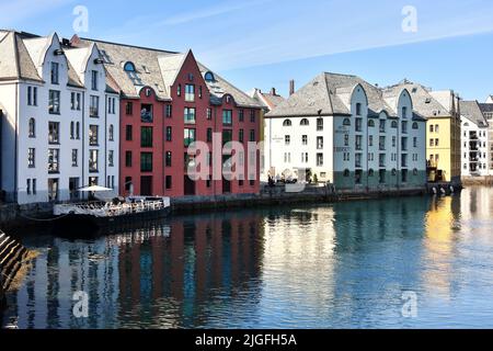 ALESUND, NORWAY - JULY , 2018. View of Centre of Alesund town , More og Romsdal County, renowned for its beautiful Art Nouveau buildings. Stock Photo