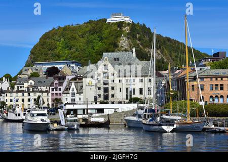 ALESUND, NORWAY - JULY , 2018. View of Centre of Alesund town , More og Romsdal County, renowned for its beautiful Art Nouveau buildings. Stock Photo