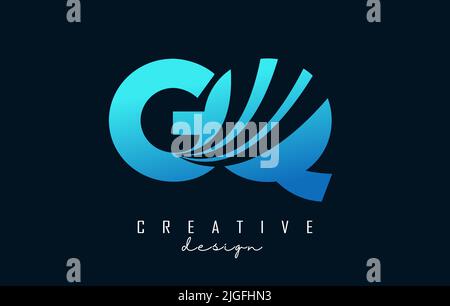 Creative blue letter Gq g q logo with leading lines and road concept design. Letters with geometric design. Vector Illustration with letter and cuts. Stock Vector