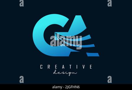 Creative blue letter GA g a logo with leading lines and road concept design. Letters with geometric design. Vector Illustration with letter and cuts. Stock Vector
