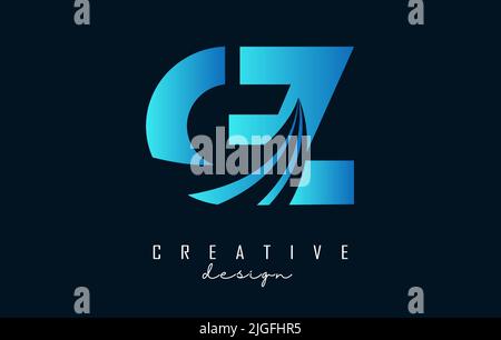Creative blue letter GZ g z logo with leading lines and road concept design. Letters with geometric design. Vector Illustration with letter and cuts. Stock Vector