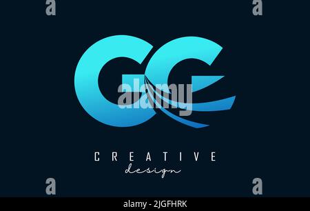 Creative blue letter GG g logo with leading lines and road concept design. Letters with geometric design. Vector Illustration with letter and cuts. Stock Vector