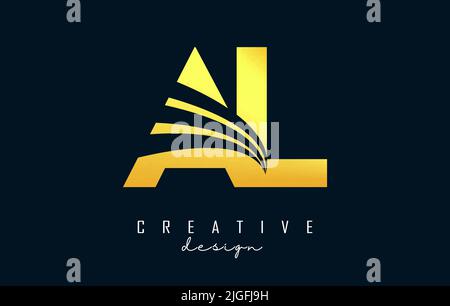 Creative golden letter AL A L logo with leading lines and road concept design. Letters with geometric design. Vector Illustration with letter and crea Stock Vector
