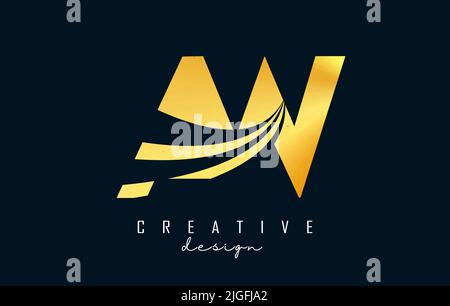Creative golden letter AW A W logo with leading lines and road concept design. Letters with geometric design. Vector Illustration with letter. Stock Vector