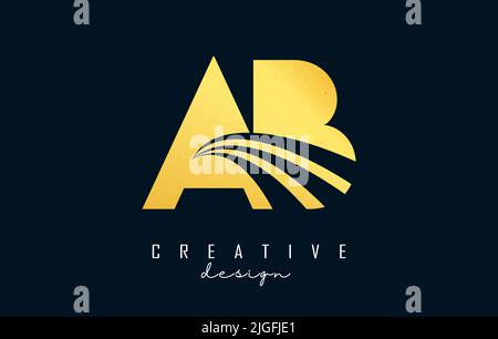 Creative golden letter AB logo with leading lines and road concept design. Letters A B with geometric design. Vector Illustration with letter and crea Stock Vector
