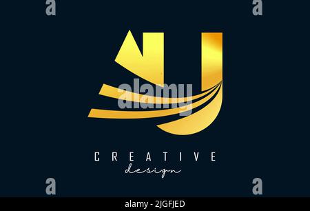 Creative golden letter Au A u logo with leading lines and road concept design. Letters with geometric design. Vector Illustration with letter and crea Stock Vector