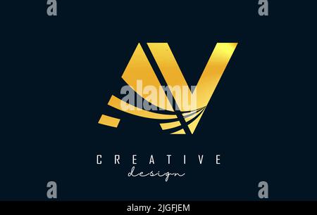 Creative golden letter AV A V logo with leading lines and road concept design. Letters with geometric design. Vector Illustration with letter and crea Stock Vector