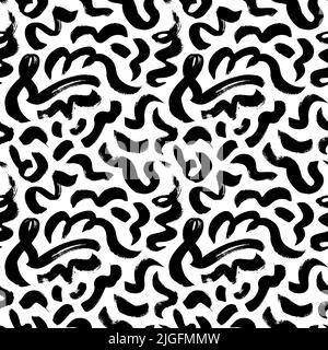 Black paint swirled line vector seamless pattern. Stock Vector