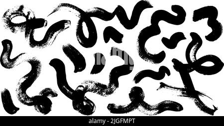 Black paint curved brush strokes vector collection Stock Vector