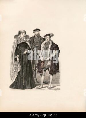 Mary of Scotland (Late 16th Century), Earl Douglas of Angus (1570), Edward VI (1550), England, 16th century, Illustration, The History of Costume, Braun & Schneider, Munich, Germany, 1861-1880 Stock Photo