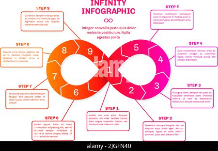 Infinity infographic. Diagram continuous, step by step business website presentation template. Infinite symbol, agile loop tidy vector concept Stock Vector