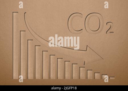 Reduction of CO2 emissions into the atmosphere. Net zero emissions. 3D rendering of air pollution reduction. Chart for reducing carbon emissions Stock Photo