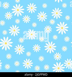 Vector seamless pattern with chamomiles on blue background Stock Vector