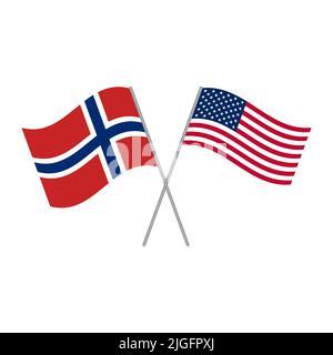 American and Norwegian flags vector isolated on white background Stock Vector