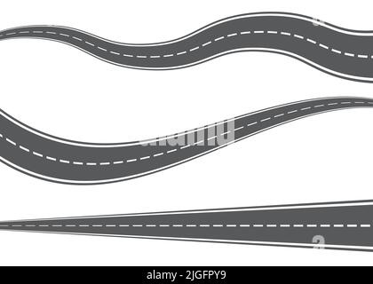 Vector curved road with white markings. Vector illustration Stock Vector