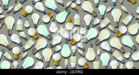 Glass electric light bulb. Lighting device. Energy Saving Technologies. Seamless pattern. Vector Stock Vector