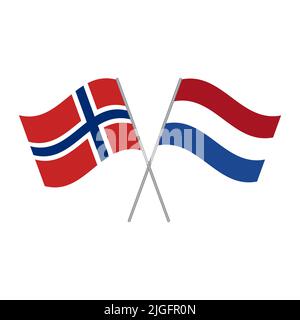 Netherlands and Norwegian flags vector isolated on white background Stock Vector