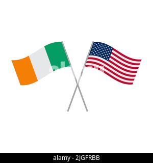 American and Irish flags vector isolated on white background Stock Vector