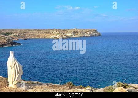 View of the coast of Lampedusa island sea paradise for yachts and swimmers. Lampedusa, Italy - August 2019 Stock Photo