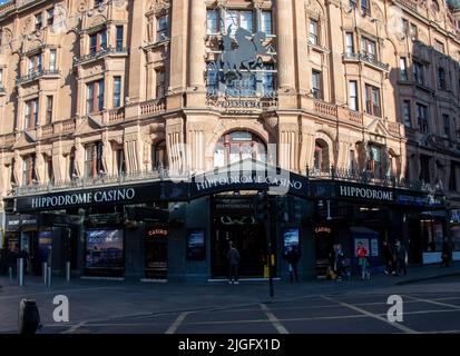 London, United Kingdom - April 26 2022 -  The frontage of the Hippodrome Casino in Leicester Square Stock Photo