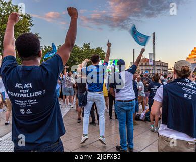 Montpellier celebrates the French Rugby Championship 2022 on the Place de la Comédie Stock Photo