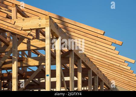 Detail of prefabricated house construction in Ontakesan, Tokyo, Japan Stock Photo