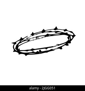 Hand-drawn crown of thorns isolated on white background. Christian symbol of the sacrifice of Jesus Christ. Religion and Christianity. Stock Vector