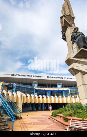 Sofia, Bulgaria - July 2022: Sofia Central Station architecture. The Sofia Central Railway Station is the main passenger railway station of Sofia, the Stock Photo