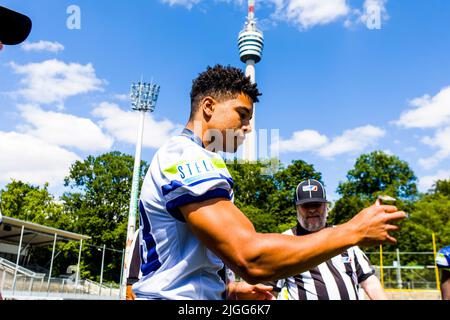 Stuttgart, Germany. 10th July, 2022. CoinToss - Marcel Dabo/Indianapolis Colts Credit: Frank Baumert/Alamy Live News Stock Photo