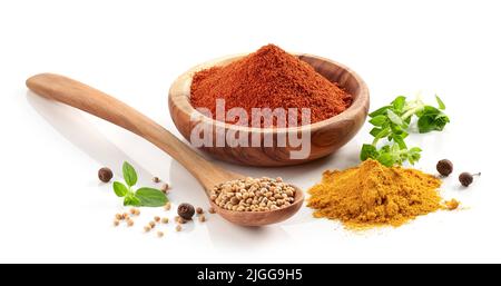 various spices and herbs isolated on white background Stock Photo