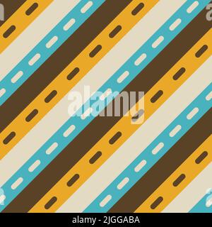 Groovy 1970 good vibes seamless vector pattern background. Warm retro abstract wallpaper, 70s orange brown blue stripes Stock Vector
