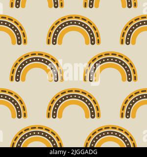 Orange rainbow groovy 1970 good vibes seamless vector pattern background. Warm retro abstract wallpaper, fun 70s texture Stock Vector