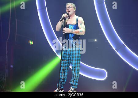 Andy Bell and Vince Clarke of electropop band Erasure performing on stage at the O2 Apollo in Manchester on October 10, 2021. Featuring: Erasure, Andy Bell Where: Manchester, United Kingdom When: 10 Oct 2021 Credit: Graham Finney/WENN Stock Photo