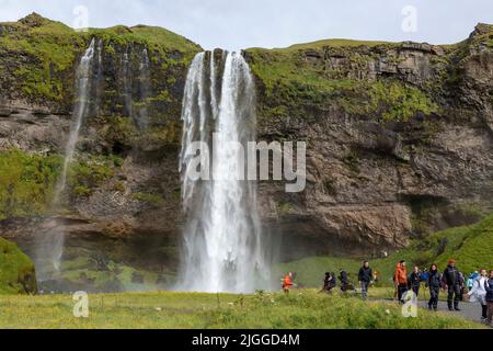 A general view of Seljalandsfoss, a waterfall situated on the South Coast of Iceland.  Image shot on 9th July 2022.  © Belinda Jiao   jiao.bilin@gmail Stock Photo
