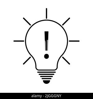 Light bulb icon with exclamation mark inside isolated on white background Stock Vector