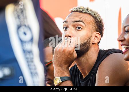 Paris, France. 10th July, 2022. Rudy Gobert of the Minnesota Timberwolves attends the Quai 54 basketball tournament (The World Streetball Championship) in Paris, France on July 10, 2022. Credit: Victor Joly/Alamy Live News Stock Photo