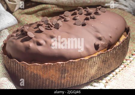 Colomba di Pasqua - traditional Italian easter dove cake with chocolate.. Stock Photo