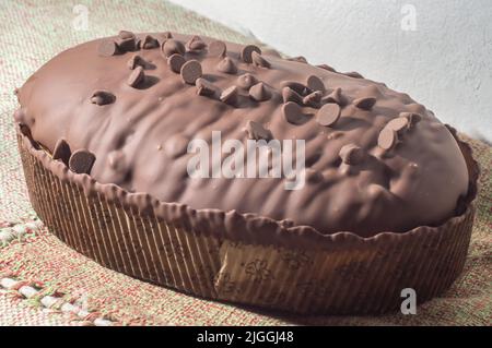 Colomba di Pasqua - traditional Italian easter dove cake with chocolate.. Stock Photo